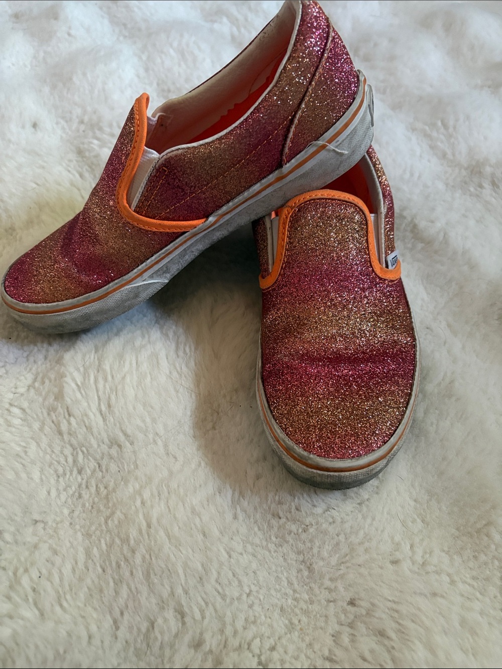 Vans Kids Glitter Slip-On Sneakers in Pink and Orange Trim